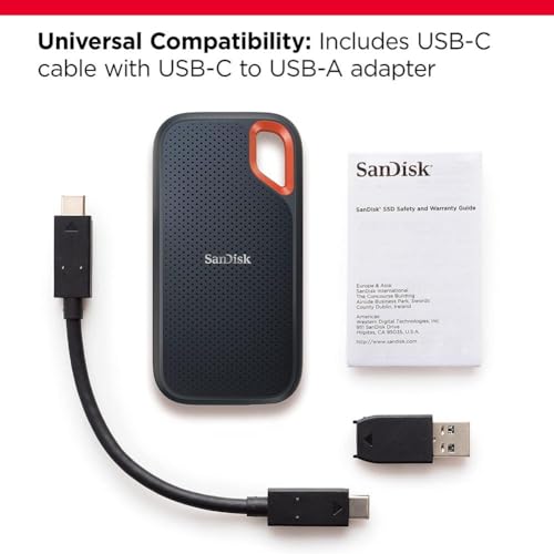 SanDisk 1TB Extreme Portable SSD - Up to 1050MB/s, USB-C, USB 3.2 Gen 2, IP65 Water and dust Resistance, Updated Firmware, Monterey - External Solid State Drive - SDSSDE61-1T00-G25M