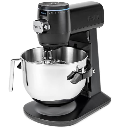 GE Profile Smart Stand Mixer w/ Built-In Smart Scale & Auto Sense Technology, 7qt Stainless Steel Bowl, 11 Speed l Dough Hook, Beater, 11-wire whip l works w/ Amazon Alexa & Google Home l Carbon Black