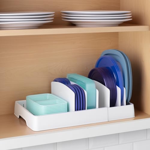 YouCopia StoraLid Food Container Lid Organizer, Large, BPA-Free Adjustable Plastic Lid Storage for Kitchen Cabinet and Drawer Organization, White