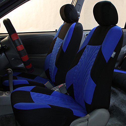 FH Group Car Seat Covers Full Set Premium Cloth - Universal Fit,Automotive Seat Cover,Low Back Front Seat Covers,Airbag Compatible,Split Bench Rear Seat,Washable Seat Cover for SUV,Sedan Blue