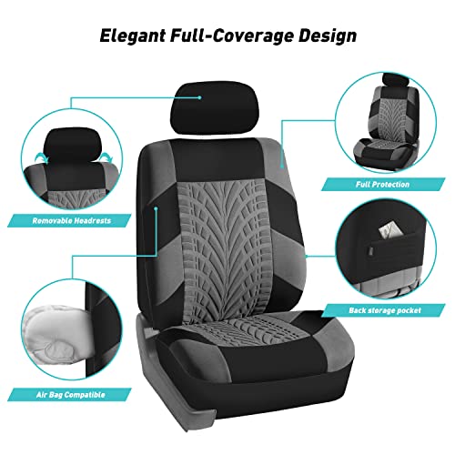 FH Group Car Seat Covers Full Set Premium Cloth - Universal Fit,Automotive Seat Cover,Low Back Front Seat Covers,Airbag Compatible,Split Bench Rear Seat,Washable Seat Cover for SUV,Sedan Blue