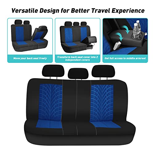 FH Group Car Seat Covers Full Set Premium Cloth - Universal Fit,Automotive Seat Cover,Low Back Front Seat Covers,Airbag Compatible,Split Bench Rear Seat,Washable Seat Cover for SUV,Sedan Blue