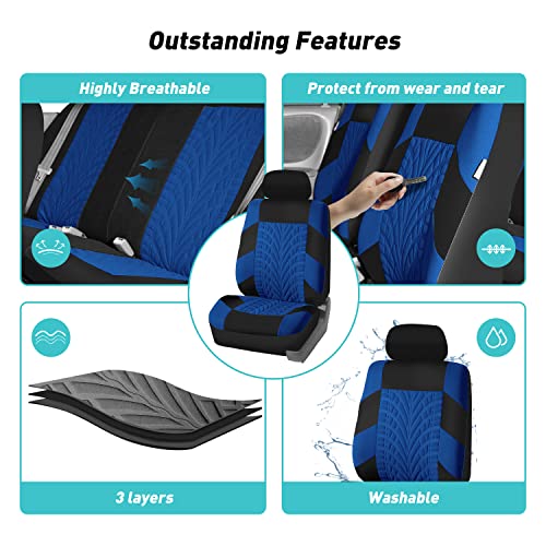 FH Group Car Seat Covers Full Set Premium Cloth - Universal Fit,Automotive Seat Cover,Low Back Front Seat Covers,Airbag Compatible,Split Bench Rear Seat,Washable Seat Cover for SUV,Sedan Blue