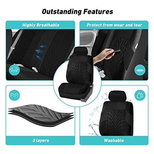 FH Group Car Seat Covers Full Set Premium Cloth - Universal Fit,Automotive Seat Cover,Low Back Front Seat Covers,Airbag Compatible,Split Bench Rear Seat,Washable Seat Cover for SUV,Sedan Blue