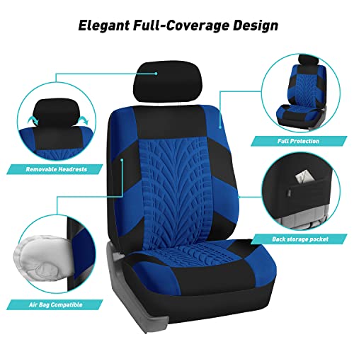 FH Group Car Seat Covers Full Set Premium Cloth - Universal Fit,Automotive Seat Cover,Low Back Front Seat Covers,Airbag Compatible,Split Bench Rear Seat,Washable Seat Cover for SUV,Sedan Blue