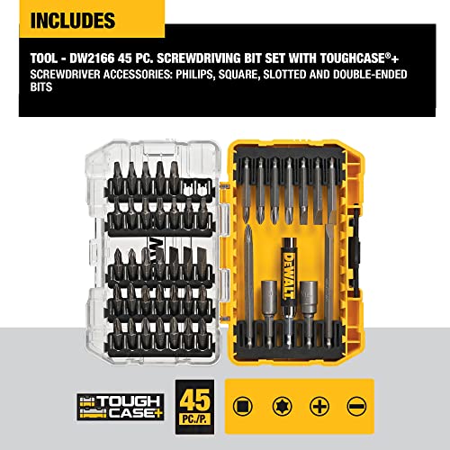 DEWALT Screwdriver Bit Set with Tough Case, 45-Piece (DW2166),Grey/Silver Screwdriving Set With Tough Case