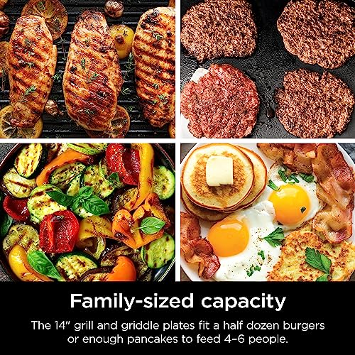 Ninja GR101 Sizzle Smokeless Indoor Grill & Griddle, 14'' Interchangeable Nonstick Plates, Dishwasher-Safe Removable Mesh Lid, 500F Max Heat, Even Edge-to-Edge Cooking, Grey/Silver