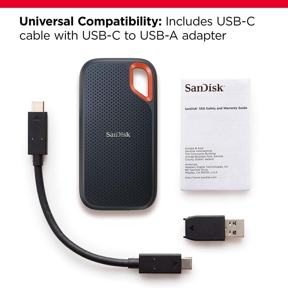 SanDisk 1TB Extreme Portable SSD - Up to 1050MB/s, USB-C, USB 3.2 Gen 2, IP65 Water and dust Resistance, Updated Firmware, Monterey - External Solid State Drive - SDSSDE61-1T00-G25M