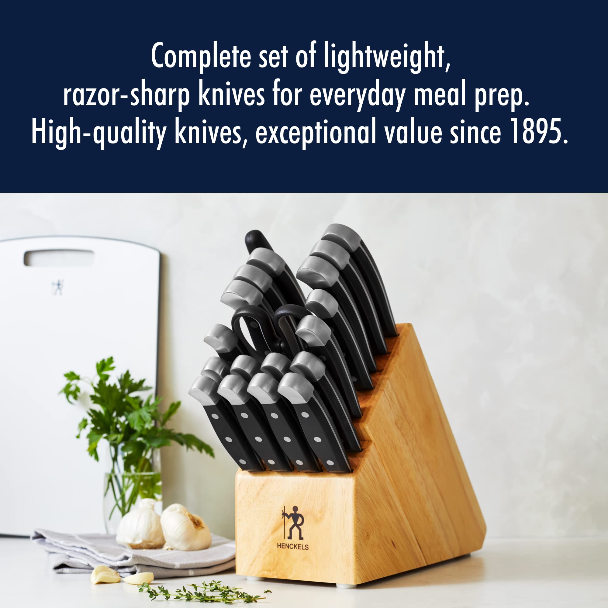 HENCKELS Premium Quality 15-Piece Knife Set with Block, Razor-Sharp, German Engineered Knife Informed by over 100 Years of Masterful Knife Making, Lightweight and Strong, Dishwasher Safe