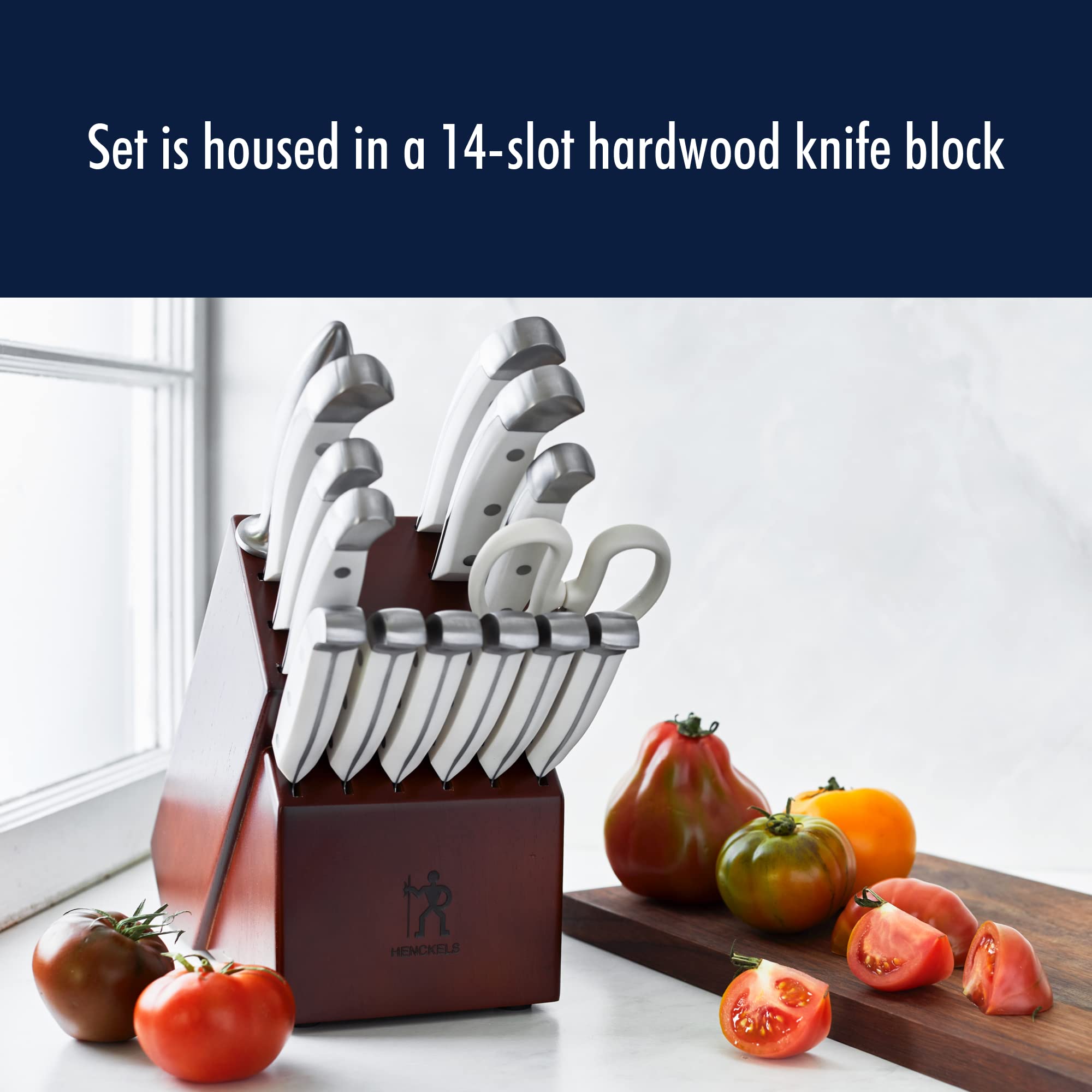 HENCKELS Premium Quality 15-Piece Knife Set with Block, Razor-Sharp, German Engineered Knife Informed by over 100 Years of Masterful Knife Making, Lightweight and Strong, Dishwasher Safe