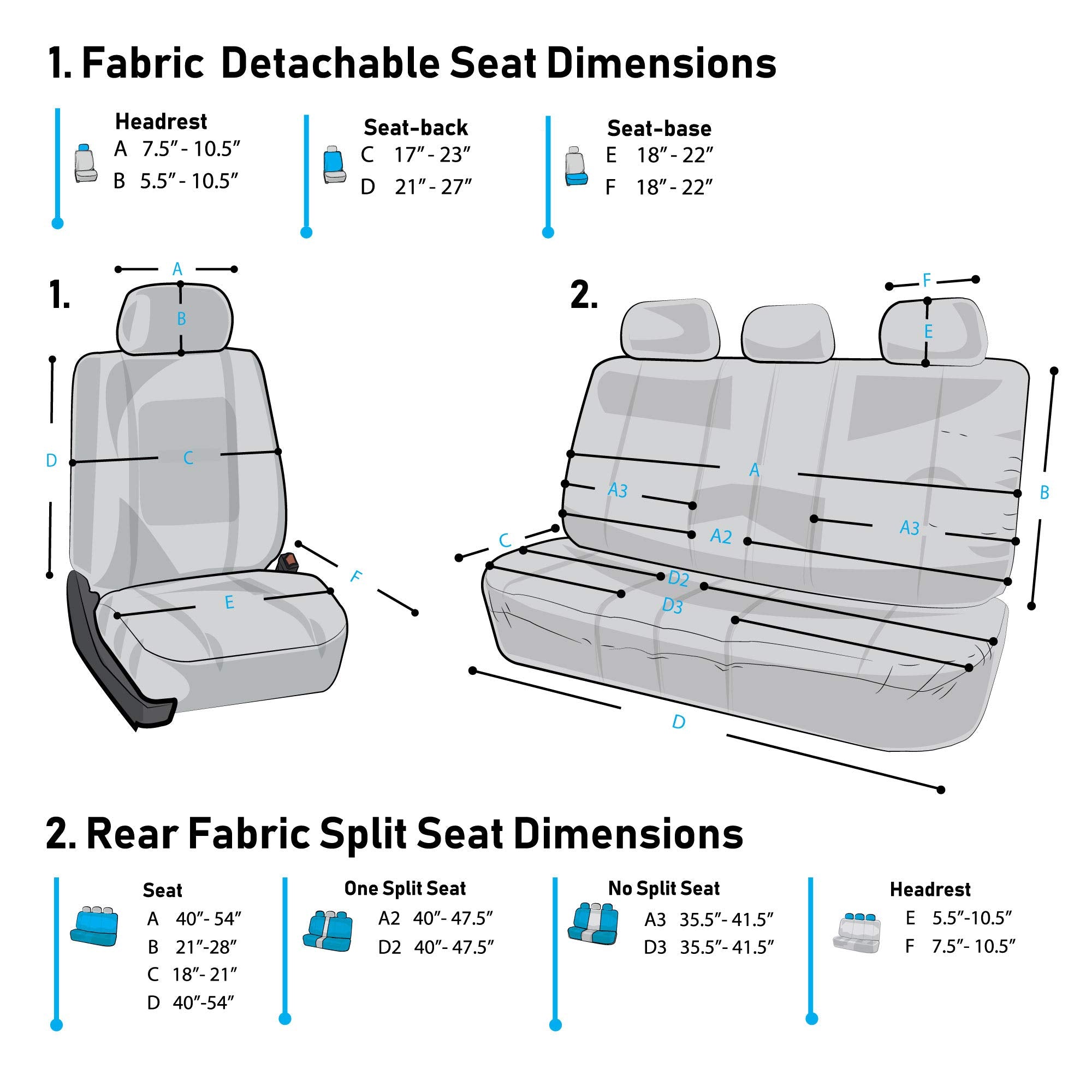 FH Group Car Seat Covers Full Set Premium Cloth - Universal Fit,Automotive Seat Cover,Low Back Front Seat Covers,Airbag Compatible,Split Bench Rear Seat,Washable Seat Cover for SUV,Sedan Blue