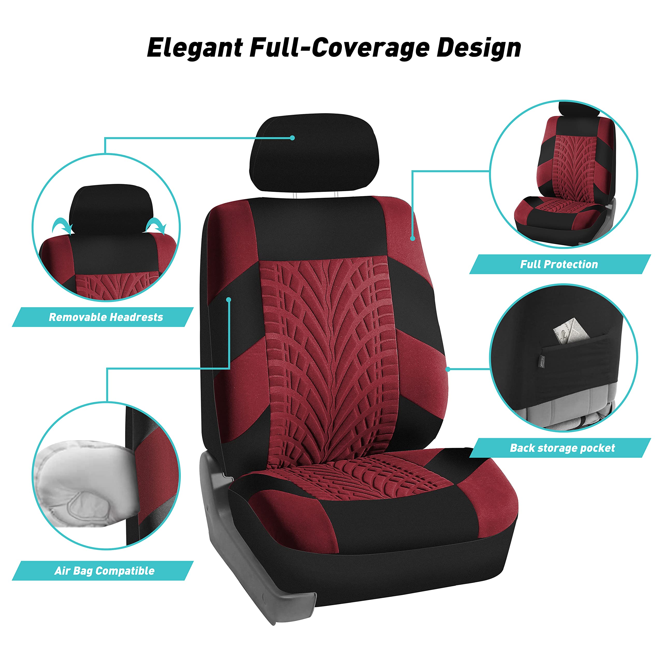 FH Group Car Seat Covers Full Set Premium Cloth - Universal Fit,Automotive Seat Cover,Low Back Front Seat Covers,Airbag Compatible,Split Bench Rear Seat,Washable Seat Cover for SUV,Sedan Blue