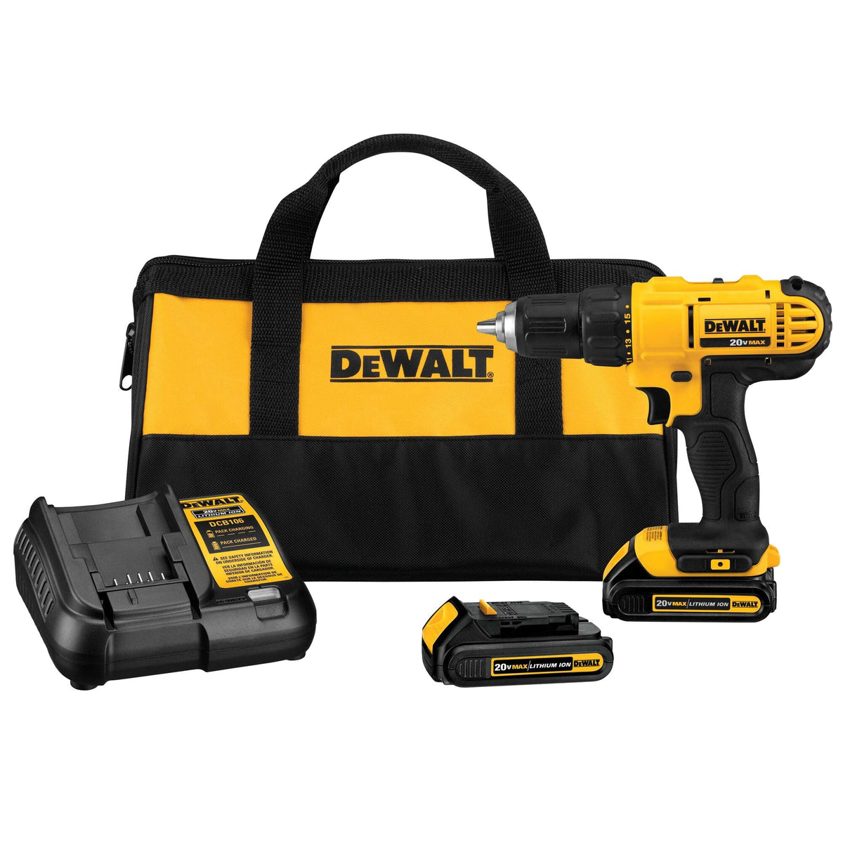 DEWALT 20V Max Cordless Drill / Driver Kit, Compact, 1/2-Inch (DCD771C2), Dewalt Yellow