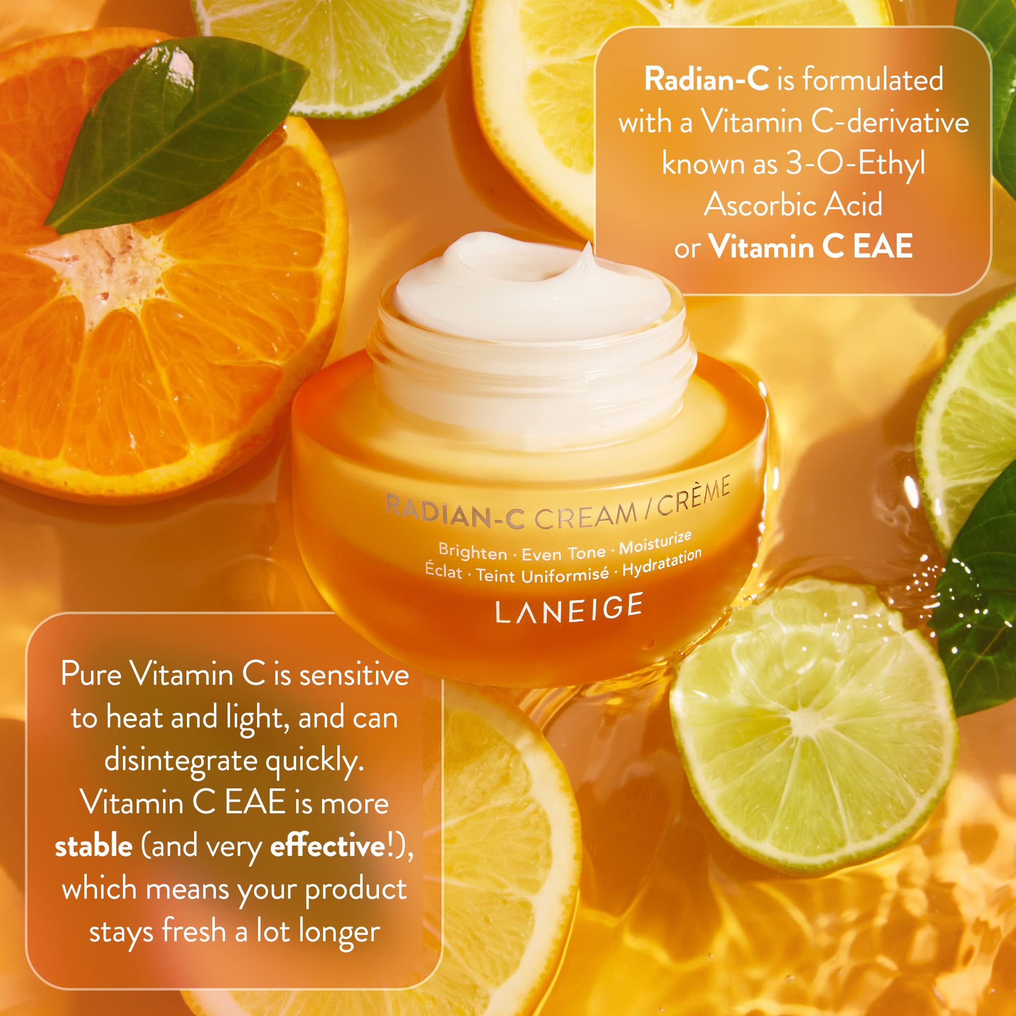 LANEIGE Radian-C Cream: Hydrate, Visibly Brighten & Reduce Look of Dark Spots with Vitamin C EAE & Vitamin E, 1.0 fl. oz.