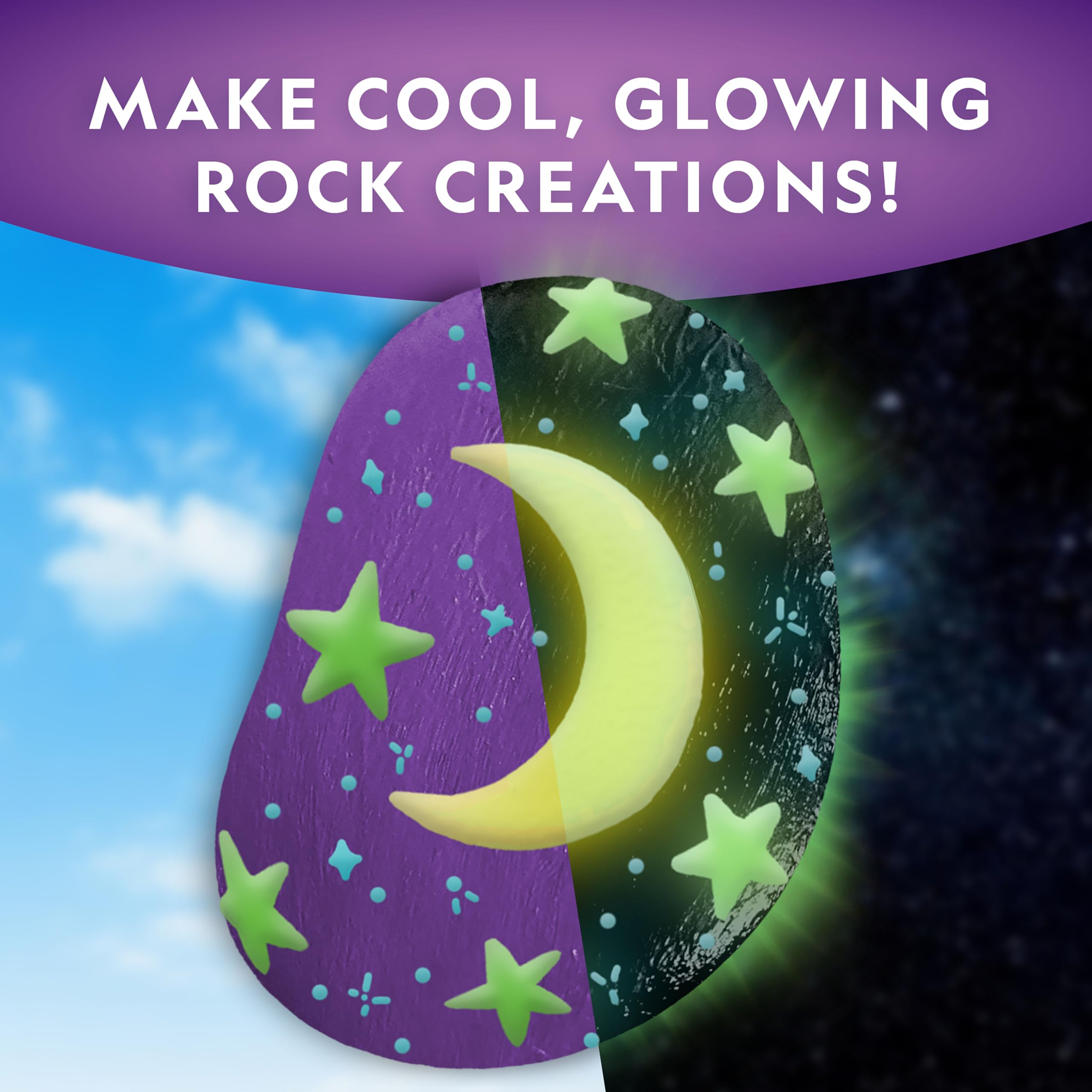 NATIONAL GEOGRAPHIC Glow in The Dark Rock Painting Kit - Crafts for Kids, Decorate 15 River Rocks with 15 Paint Colors & Art Supplies