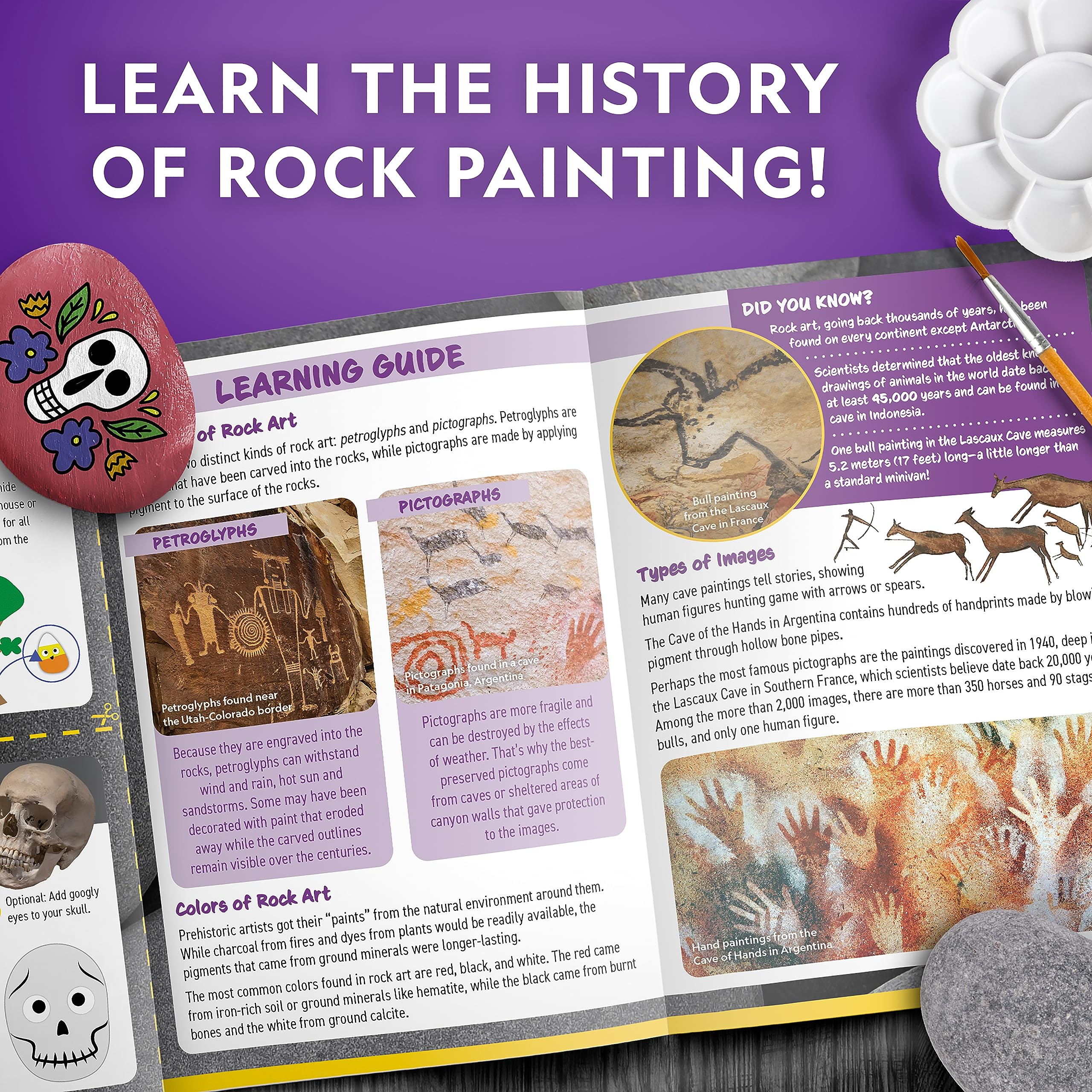 NATIONAL GEOGRAPHIC Glow in The Dark Rock Painting Kit - Crafts for Kids, Decorate 15 River Rocks with 15 Paint Colors & Art Supplies