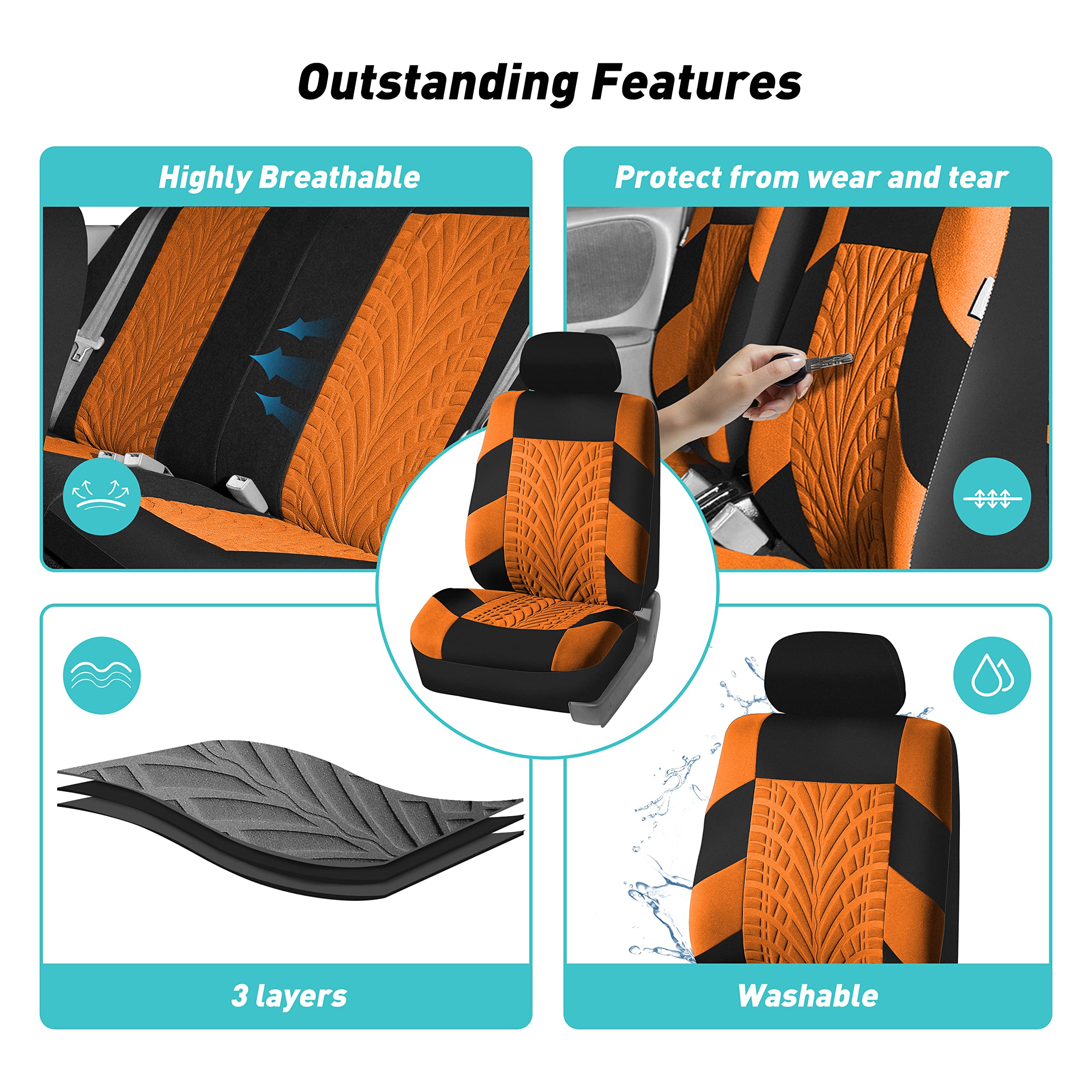 FH Group Car Seat Covers Full Set Premium Cloth - Universal Fit,Automotive Seat Cover,Low Back Front Seat Covers,Airbag Compatible,Split Bench Rear Seat,Washable Seat Cover for SUV,Sedan Blue