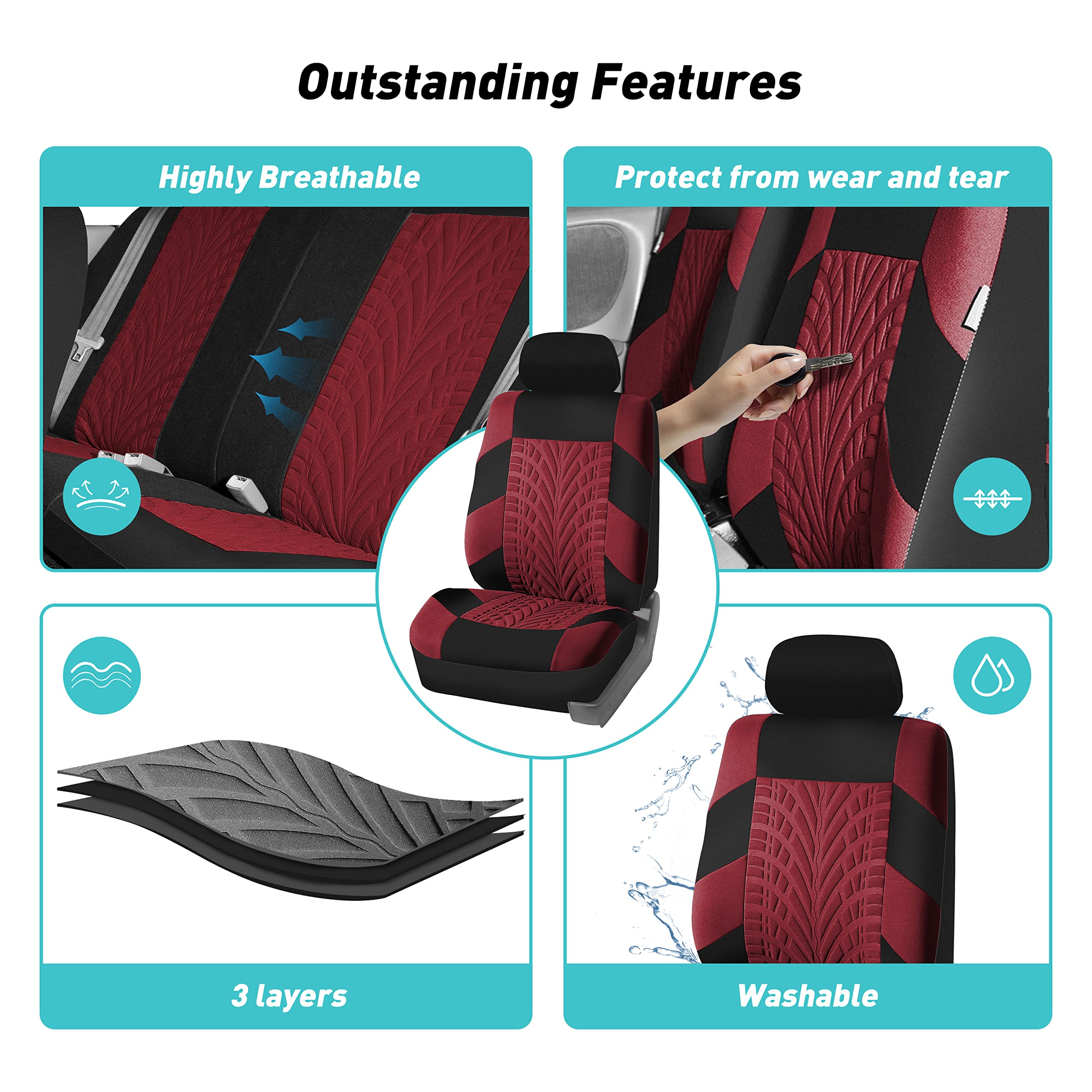 FH Group Car Seat Covers Full Set Premium Cloth - Universal Fit,Automotive Seat Cover,Low Back Front Seat Covers,Airbag Compatible,Split Bench Rear Seat,Washable Seat Cover for SUV,Sedan Blue