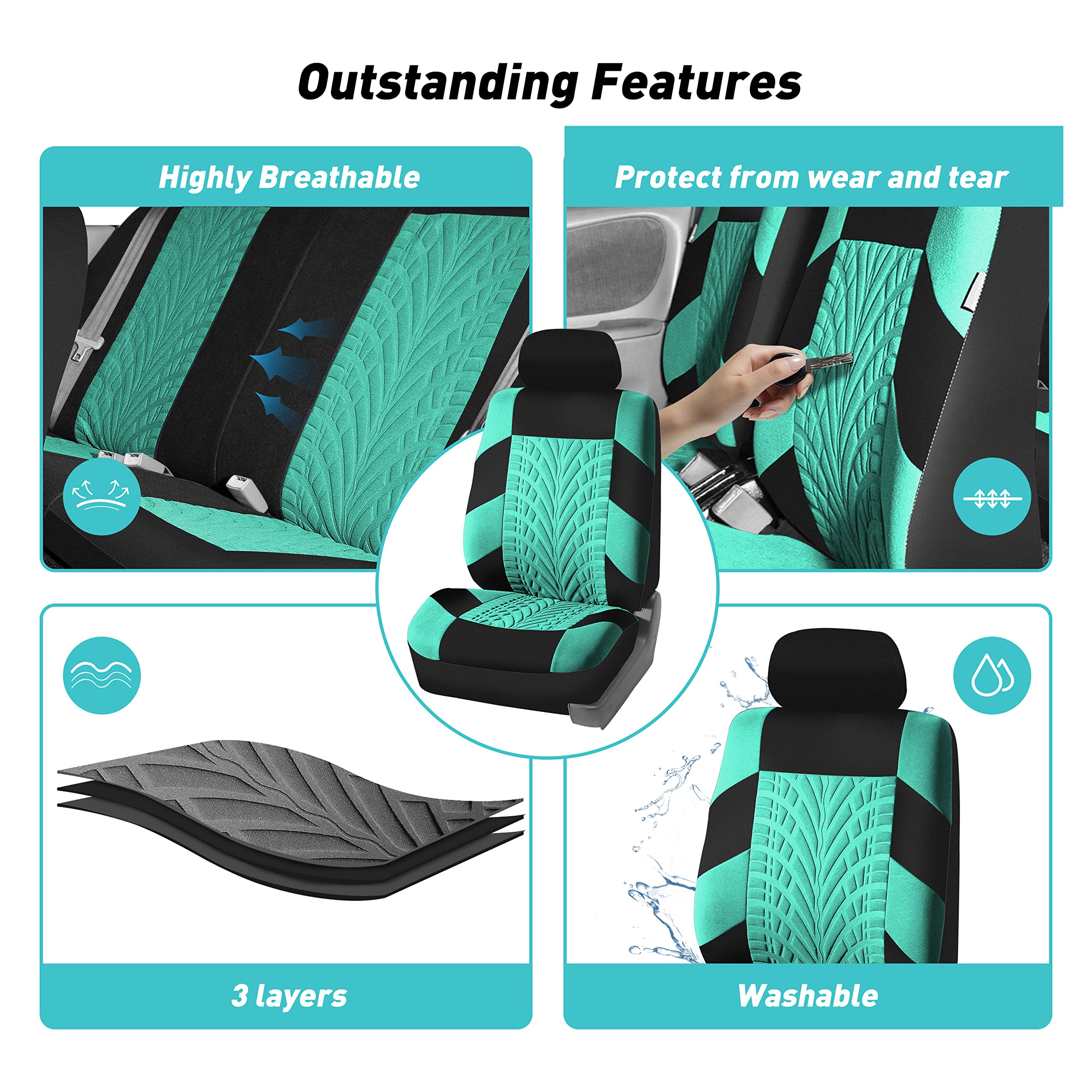 FH Group Car Seat Covers Full Set Premium Cloth - Universal Fit,Automotive Seat Cover,Low Back Front Seat Covers,Airbag Compatible,Split Bench Rear Seat,Washable Seat Cover for SUV,Sedan Blue