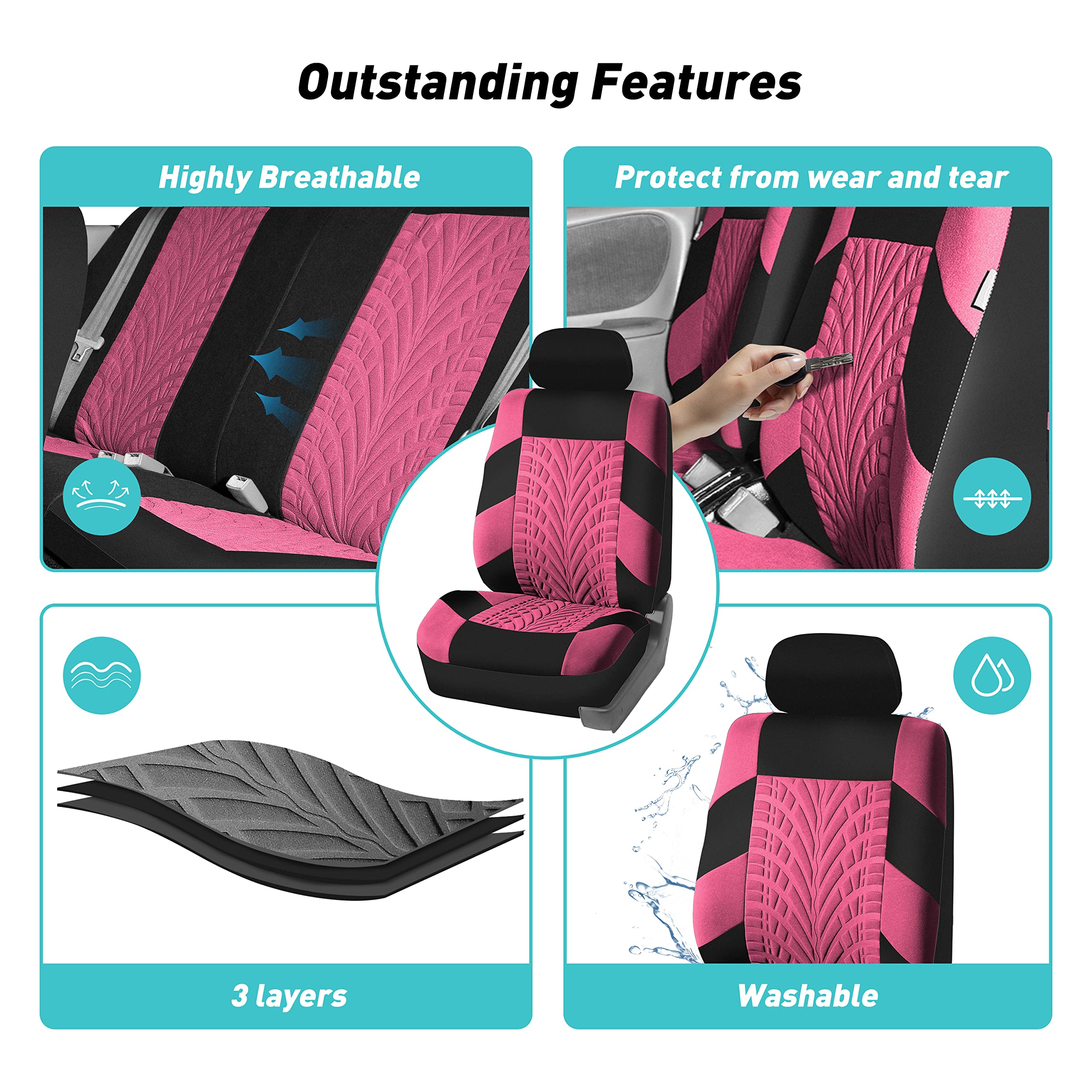 FH Group Car Seat Covers Full Set Premium Cloth - Universal Fit,Automotive Seat Cover,Low Back Front Seat Covers,Airbag Compatible,Split Bench Rear Seat,Washable Seat Cover for SUV,Sedan Blue